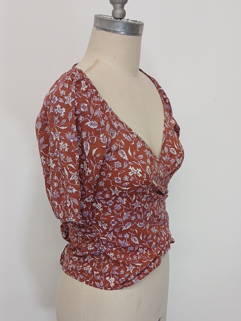 Madewell Rust Floral Wrap Blouse with Tie - Picture 2 of 9